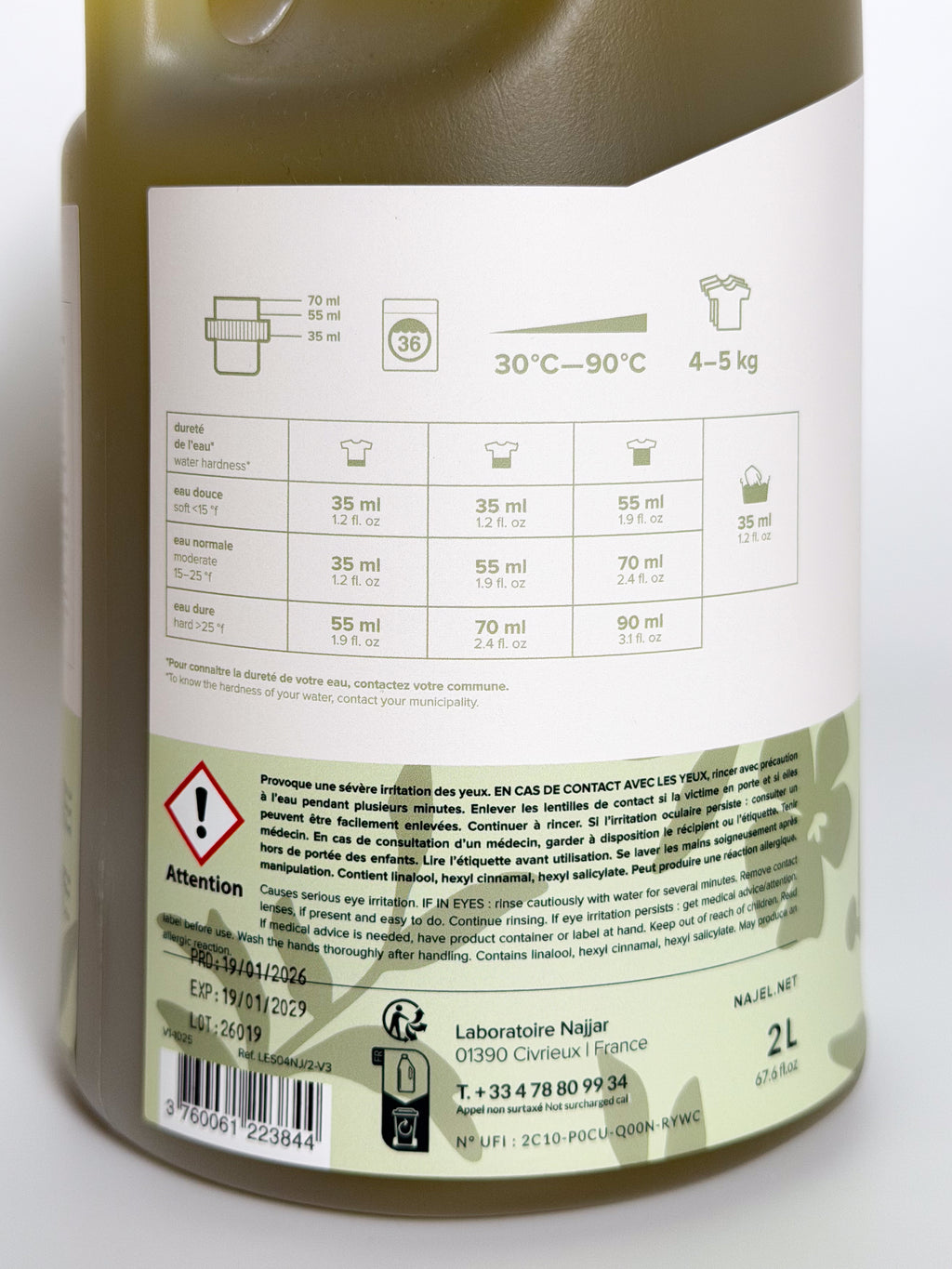 Najel Natural Stain-Removing Laundry Detergent with Aleppo Soap (Jasmine Mild Fragrance), 2L